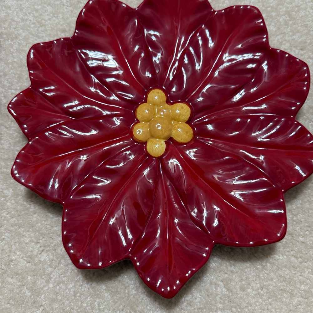 Red Poinsettia Holiday Decorative Plates (2) - Picture 8 of 10